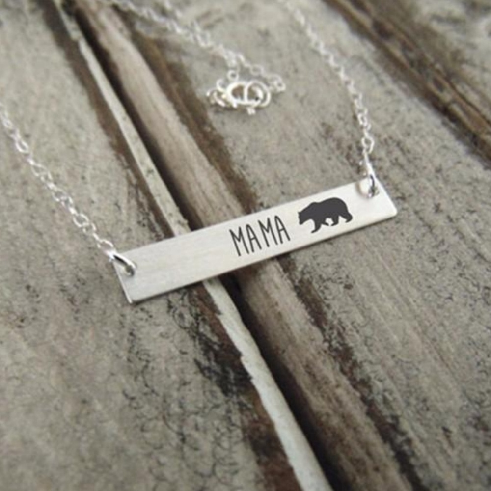 Mama Bear Silver Bar Necklace